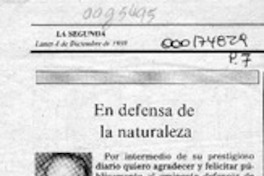 En defensa de la naturaleza  [artículo] Miguel Letelier Valdés.
