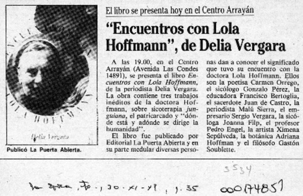 "Encuentros con Lola Hoffmann", de Delia Vergara  [artículo].