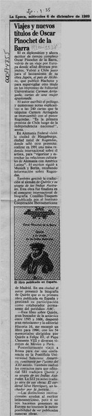 Viajes y nuevos títulos de Oscar Pinochet de la Barra  [artículo].