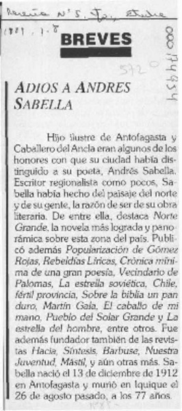 Adiós a Andrés Sabella  [artículo].
