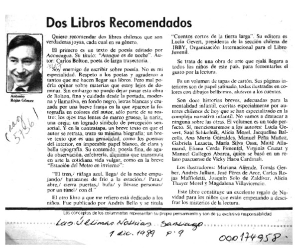 Dos libros recomendados  [artículo] Antonio Rojas Gómez.