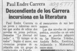 Descendiente de los Carrera incursiona en la literatura  [artículo].