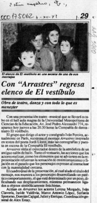 Con "Arrastres" regresa elenco de El Vestíbulo  [artículo].
