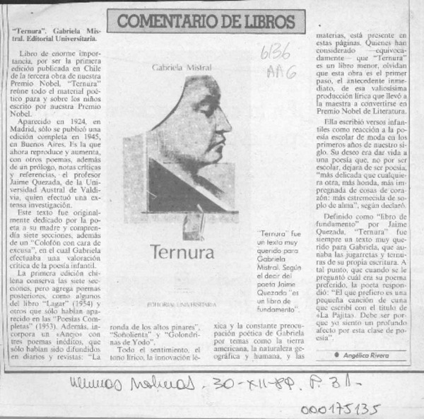 Ternura  [artículo] Angélica Rivera.