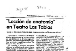 "Lección de anatomía" en Teatro Las Tablas  [artículo].