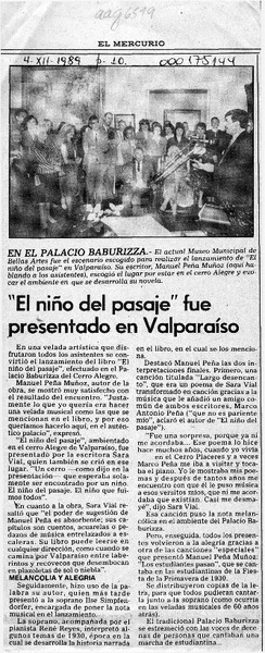 "El niño del pasaje" fue presentado en Valparaíso  [artículo].