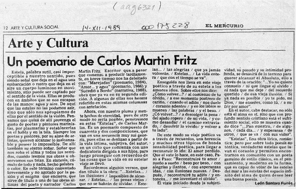 Un poemario de Carlos Martin Fritz  [artículo] León Santoro Funés.
