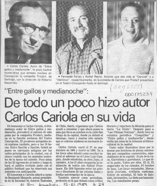 De todo un poco hizo autor Carlos Cariola en su vida  [artículo].