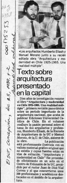 Texto sobre arquitectura presentado en la capital  [artículo].