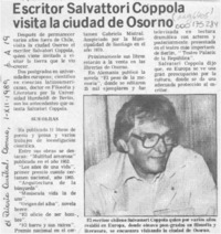 Escritor Salvattori Coppola visita la ciudad de Osorno  [artículo].
