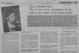 "Yo no creo en los apologistas de las culturas de museo ni de tarjeta postal"  [artículo] Guillermo Raúl Chávez.