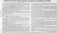 Algunos rostros de la poesía femenina existente en Chile  [artículo] Pedro Mardones Barrientos.