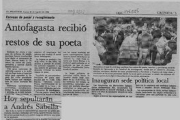 Antofagasta recibió restos de su poeta  [artículo].