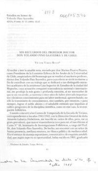 Mis recuerdos del profesor doctor don Yolando Pino Saavedra y de Chile  [artículo] Víctor Varas Reyes.