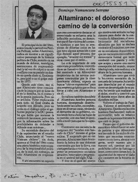 Altamirano, el doloroso camino de la conversión  [artículo] Domingo Namuncura Serrano.