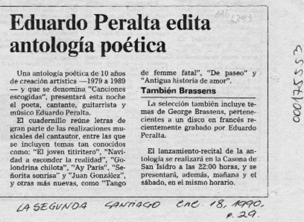 Eduardo Peralta edita antología poética  [artículo].