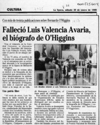 Falleció Luis Valencia Avaria, el biógrafo de O'Higgins  [artículo].