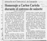 Homenaje a Carlos Cariola durante el estreno de sainete  [artículo].