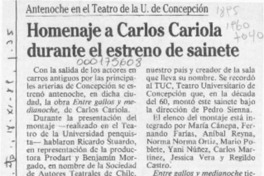 Homenaje a Carlos Cariola durante el estreno de sainete  [artículo].