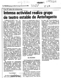 Intensa actividad realiza grupo de teatro estable de Antofagasta  [artículo] Yolanda Montecinos.
