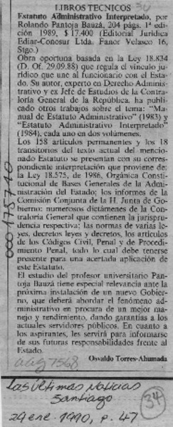 Estatuto Administrativo Interpretado  [artículo] Osvaldo Torres-Ahumada.