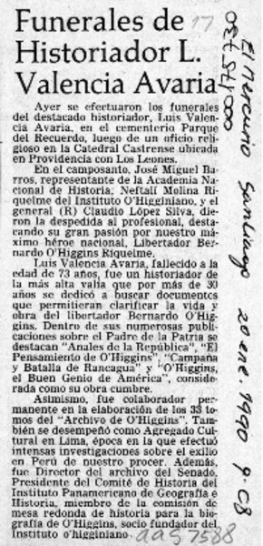 Funerales de historiador L. Valencia Avaria  [artículo].