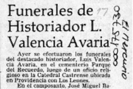 Funerales de historiador L. Valencia Avaria  [artículo].