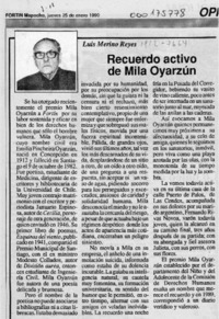 Recuerdo activo de Mila Oyarzún  [artículo] Luis Merino Reyes.