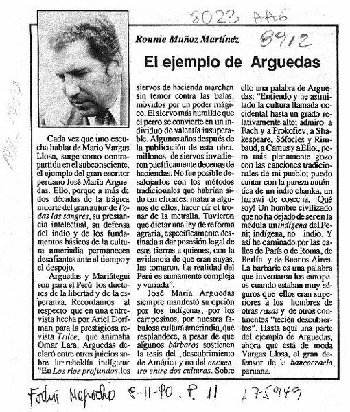 El ejemplo de Arguedas  [artículo] Ronnie Muñoz Martínez.