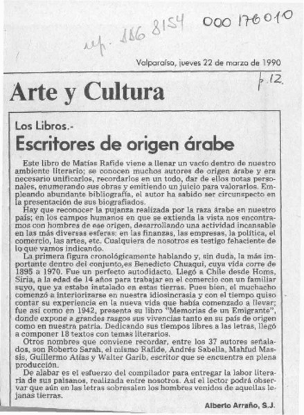 Arabes en Chile  [artículo] Alberto Arraño.