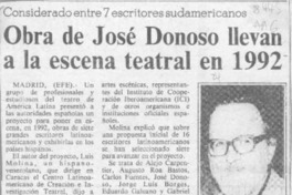 Obra de José Donoso llevan a la escena tetral en 1992  [artículo].