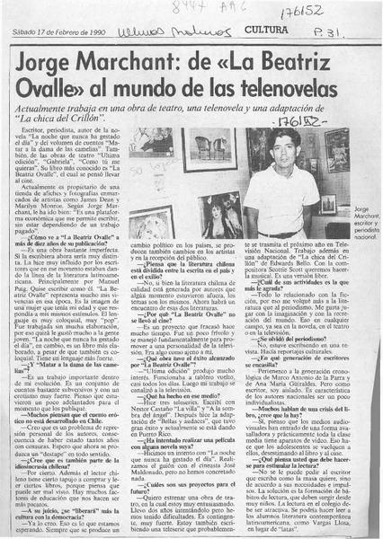 Jorge Marchant, de "La Beatriz Ovalle" al mundo de las telenovelas  [artículo].