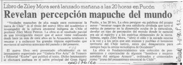 Revelan percepción mapuche del mundo  [artículo].