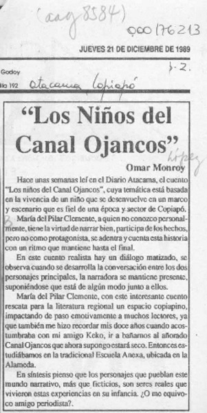 "Los niños del Canal Ojancos"  [artículo] Omar Monroy.