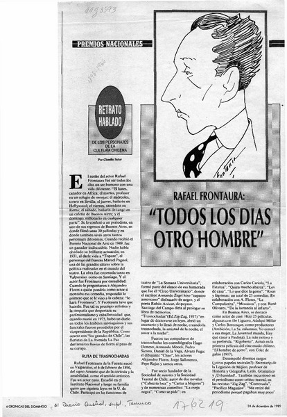 Rafael Frontaura, "Todos los días otro hombre"  [artículo] Claudio Solar.