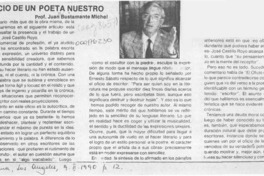 El oficio de un poeta nuestro  [artículo] Juan Bustamante Michel.