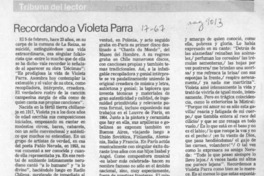 Recordando a Violeta Parra  [artículo] Héctor Edo. Espinoza Viveros.