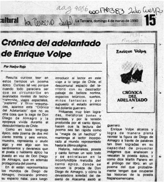 Crónica del Adelantado, de Enrique Volpe  [artículo] Nadya Rojo.