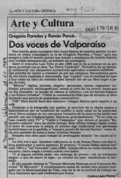 Dos voces de Valparaíso  [artículo] Carlos León Pezoa.