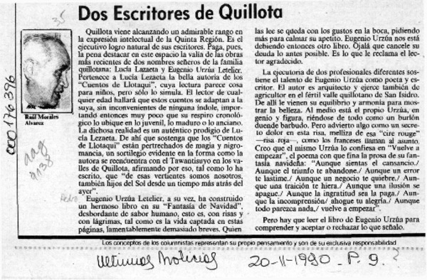 Dos escritores de Quillota  [artículo] Raúl Morales Alvarez.