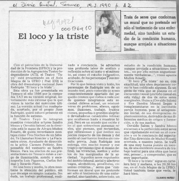 El loco y la triste  [artículo] Claudio Núñez.