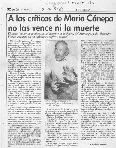 A las críticas de Mario Cánepa no las vence ni la muerte  [artículo] Rodolfo Gambetti.
