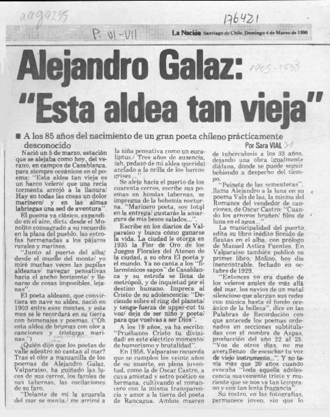 Alejandro Galaz, "Esta aldea tan vieja"  [artículo] Sara Vial.