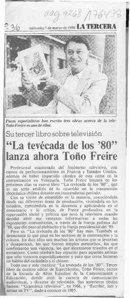 "La tevécada de los '80" lanza ahora Toño Freire  [artículo].