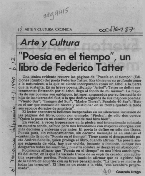 "Poesía en el tiempo", un libro de Federico Tatter  [artículo] Gonzalo Drago.
