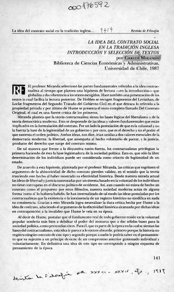 La idea del contrato social en la tradición inglesa  [artículo] Francisco Herrera J.