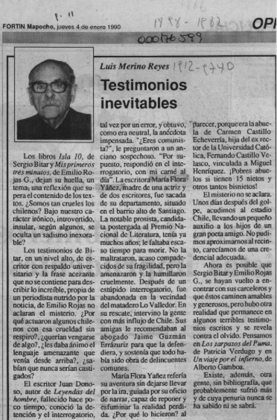 Testimonios inevitables  [artículo] Luis Merino Reyes.