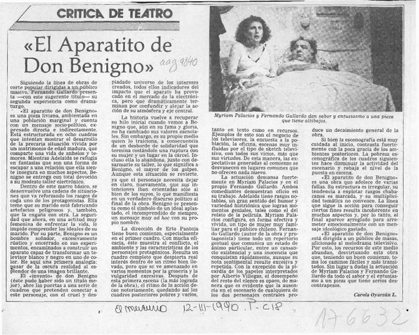 "El aparatito de don Benigno"  [artículo] Carola Oyarzún L.