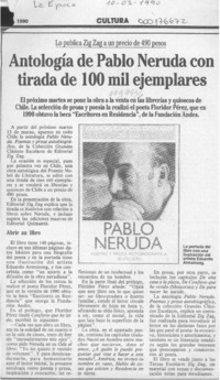 Antología de Pablo Neruda con tirada de 100 mil ejemplares  [artículo].