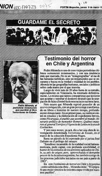 Testimonio del horror en Chile y Argentina  [artículo].